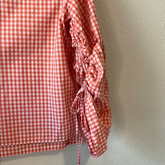 GAP boat neck pink and white Gingham Blouse with drawstring sleeves Medium - Picture 3 of 5